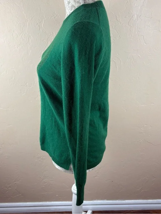 J. Crew Kelly Green Sparkle Heart Cashmere Sweater Women’s Size Medium - Picture 5 of 10
